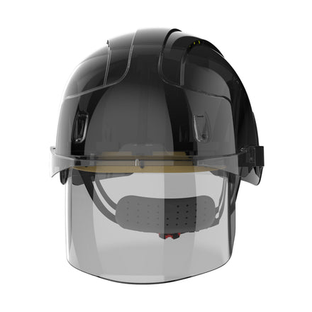 black safety helmet with face shield front picture