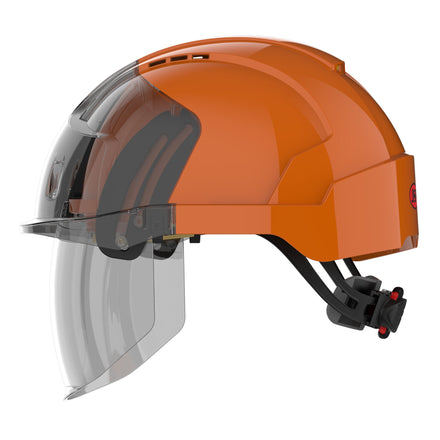 yellow safety helmet with face shield left side picture