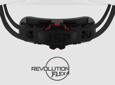 black rubber strap with JSP company logo on it for safety helmet