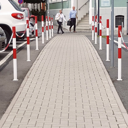 Traffic Line Barrier Post Bolt Down 60mm Galv_red_white Chain Eyelets In Situ