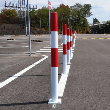 Traffic Line Barrier Post Bolt Down 76mm Galv_red_white In Line In Situ