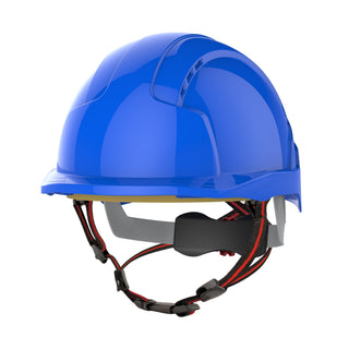 JSP EVOLite Skyworker Schutzhelm mit Mikroschirm und Drehradverstellung, belüftet | Blau