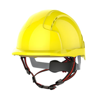 JSP EVOLite Skyworker Schutzhelm mit Mikroschirm und Drehradverstellung, belüftet | Gelb