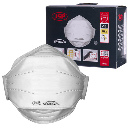 JSP Springfit FFP2 Disposable Fold Flat Dust Mask 425ml 10 Pack | BGA122-202-000