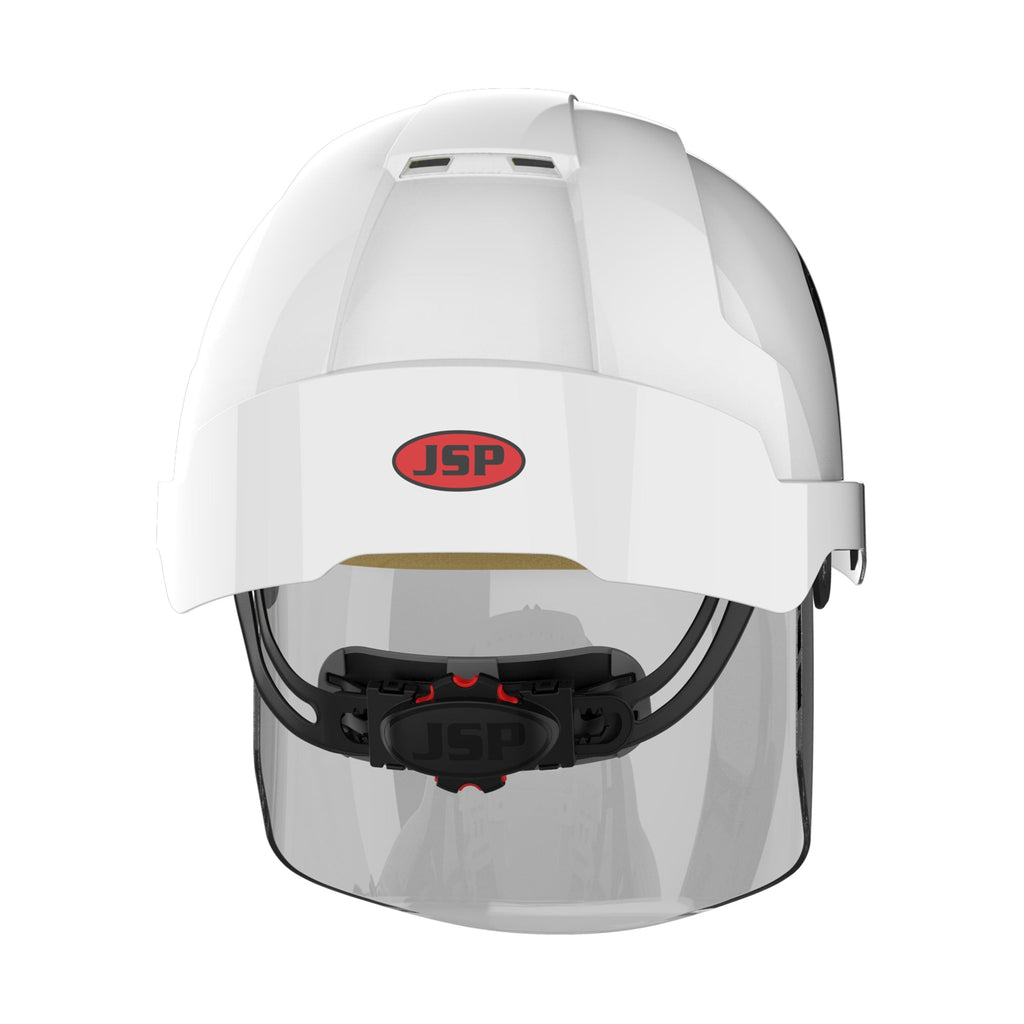 white safety helmet with face shield back picture