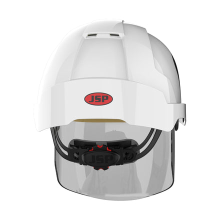 white safety helmet with face shield back picture