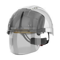 white safety helmet with face shield left front side picture