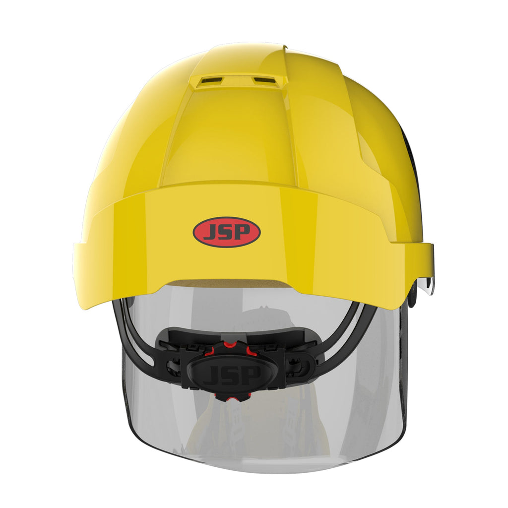 yellow safety helmet with face shield back picture