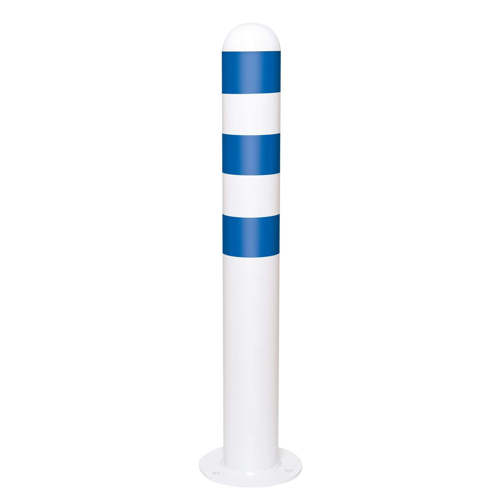 Traffic Line EV Charging Point Protection Bollard Powder Coated White (Bolt Down / Blue)