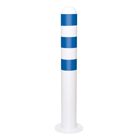 Traffic Line EV Charging Point Protection Bollard Powder Coated White (Bolt Down / Blue)