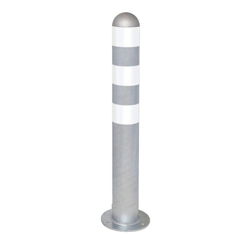 Traffic Line EV Charging Point Protection Bollard | Hot Dip Galvanised Steel (Bolt Down / White)