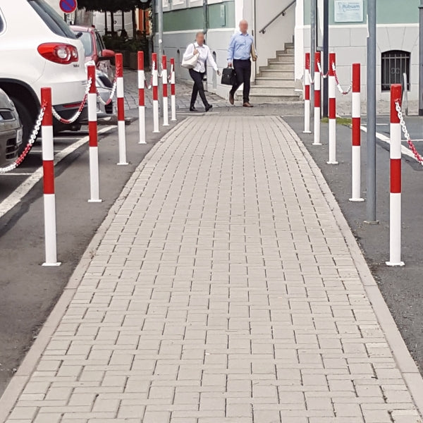 Traffic Line Barrier Post Bolt Down 60mm Galv_red_white Chain Eyelets In Situ