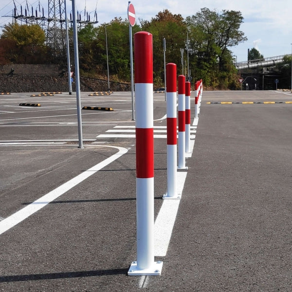 Traffic Line Barrier Post Bolt Down 76mm Galv_red_white In Line In Situ